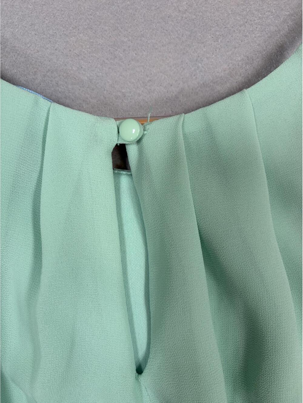 Dina Be Mint Green Chiffon Fit & Flare Dress Lace Hem Sleeveless Halter Size M - Picture 10 of 11